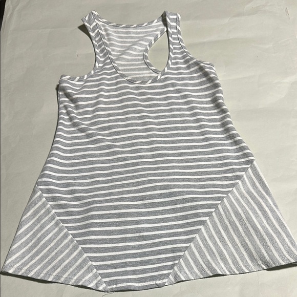 Gray & White Striped Racerback Flare Tank Top – Size S – Made in USA - Picture 1 of 5